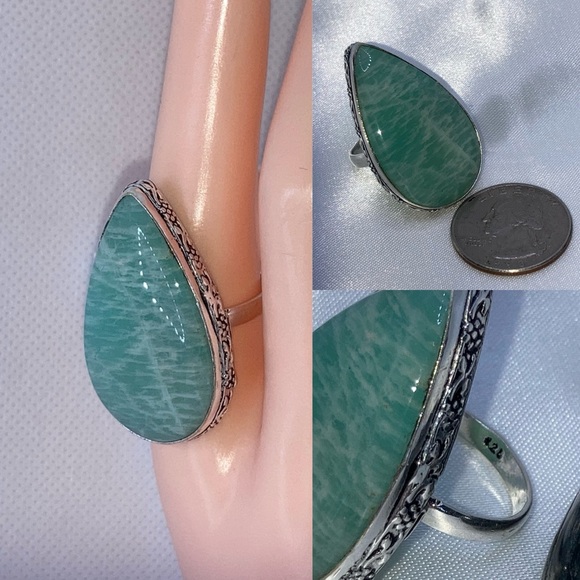 Amazonite Gemstone Handmade Minimalist Boho Ring - Picture 2 of 4